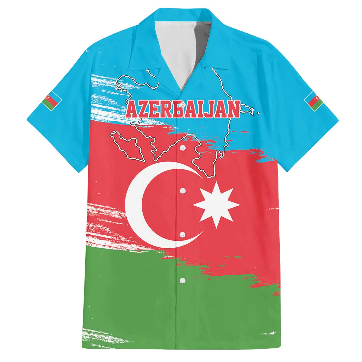 Personalized Azerbaijan Flag Style Family Matching Off The Shoulder Long Sleeve Dress and Hawaiian Shirt Azerbaijani Flag Day