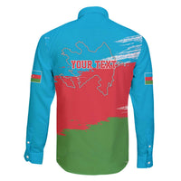 Personalized Azerbaijan Flag Style Family Matching Off The Shoulder Long Sleeve Dress and Hawaiian Shirt Azerbaijani Flag Day
