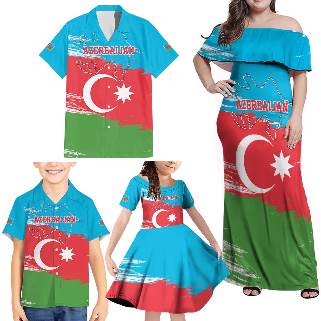 Personalized Azerbaijan Flag Style Family Matching Off Shoulder Maxi Dress and Hawaiian Shirt Azerbaijani Flag Day