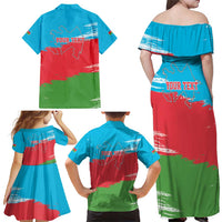 Personalized Azerbaijan Flag Style Family Matching Off Shoulder Maxi Dress and Hawaiian Shirt Azerbaijani Flag Day