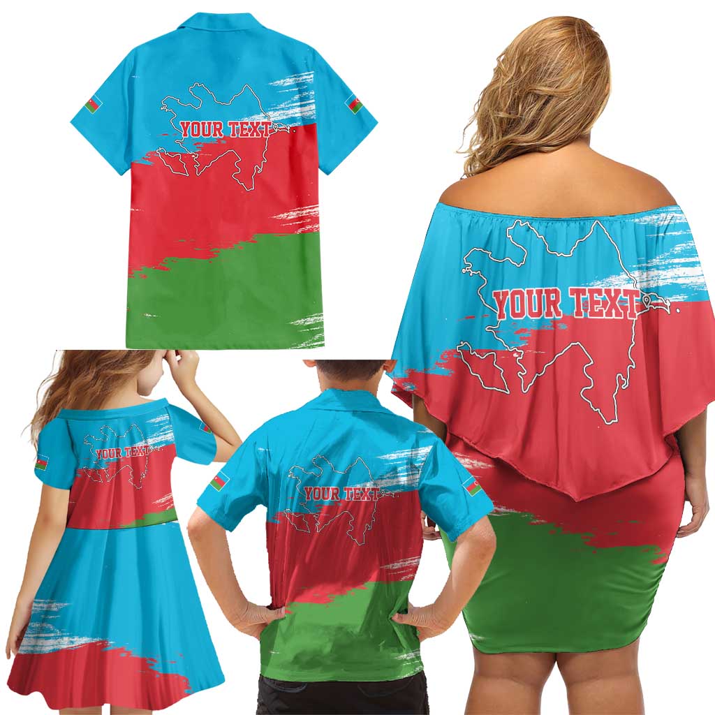 Personalized Azerbaijan Flag Style Family Matching Off Shoulder Short Dress and Hawaiian Shirt Azerbaijani Flag Day