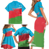 Personalized Azerbaijan Flag Style Family Matching Short Sleeve Bodycon Dress and Hawaiian Shirt Azerbaijani Flag Day