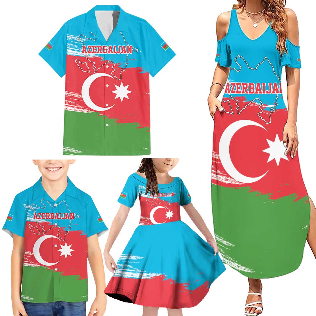 Personalized Azerbaijan Flag Style Family Matching Summer Maxi Dress and Hawaiian Shirt Azerbaijani Flag Day