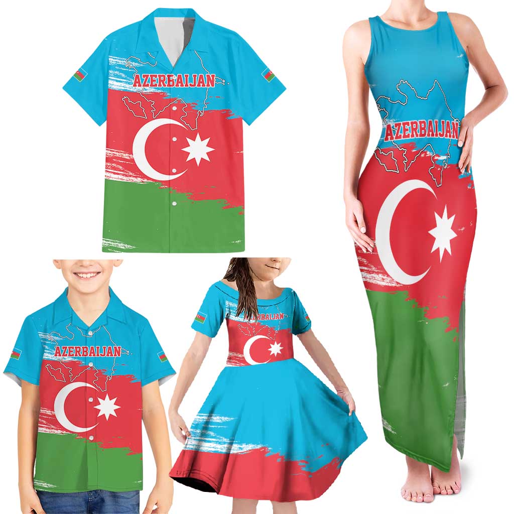 Personalized Azerbaijan Flag Style Family Matching Tank Maxi Dress and Hawaiian Shirt Azerbaijani Flag Day