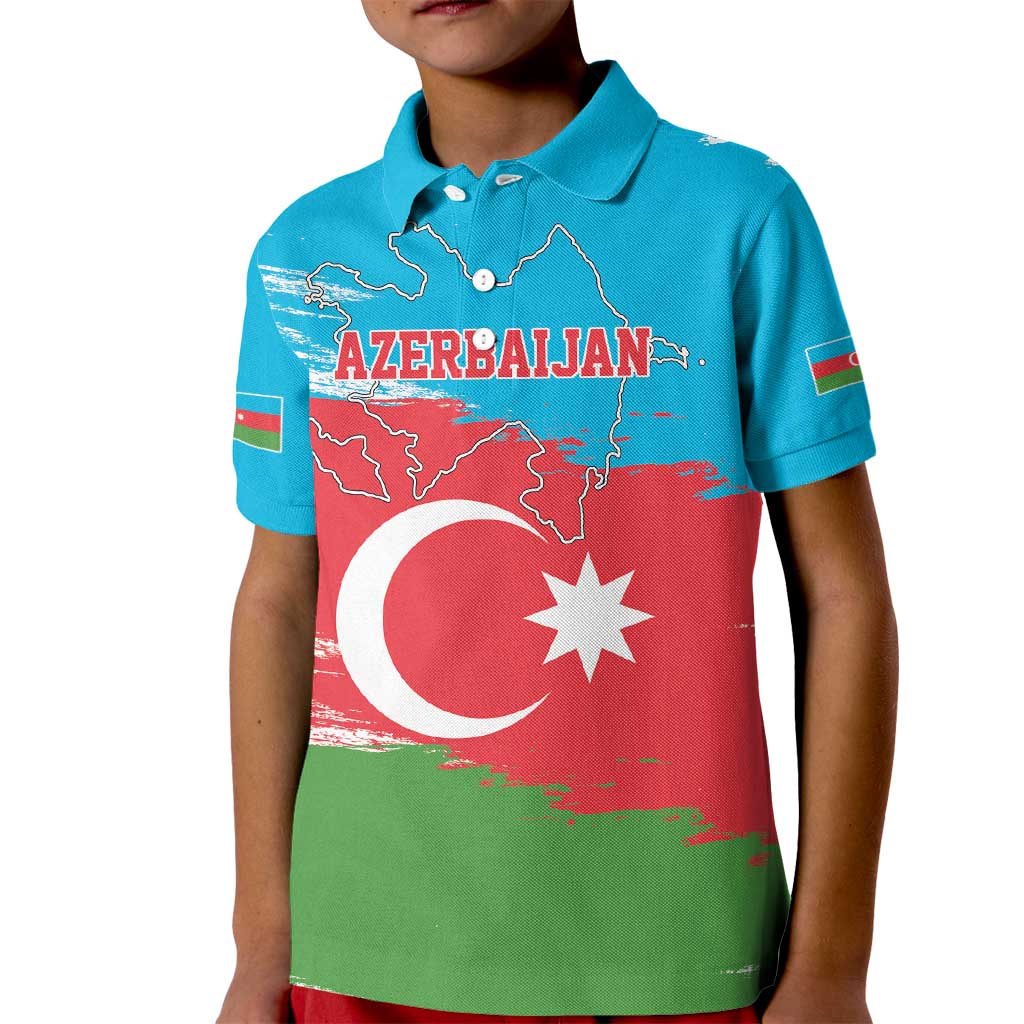 Personalized Azerbaijan Flag Style Kid Polo Shirt Azerbaijani Flag Day