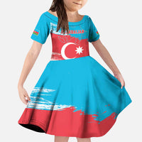 Personalized Azerbaijan Flag Style Kid Short Sleeve Dress Azerbaijani Flag Day