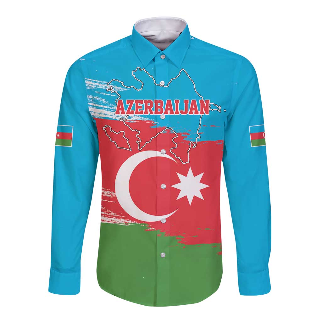 Personalized Azerbaijan Flag Style Long Sleeve Button Shirt Azerbaijani Flag Day