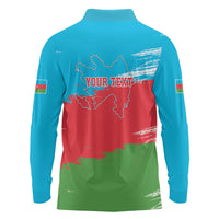 Personalized Azerbaijan Flag Style Long Sleeve Polo Shirt Azerbaijani Flag Day