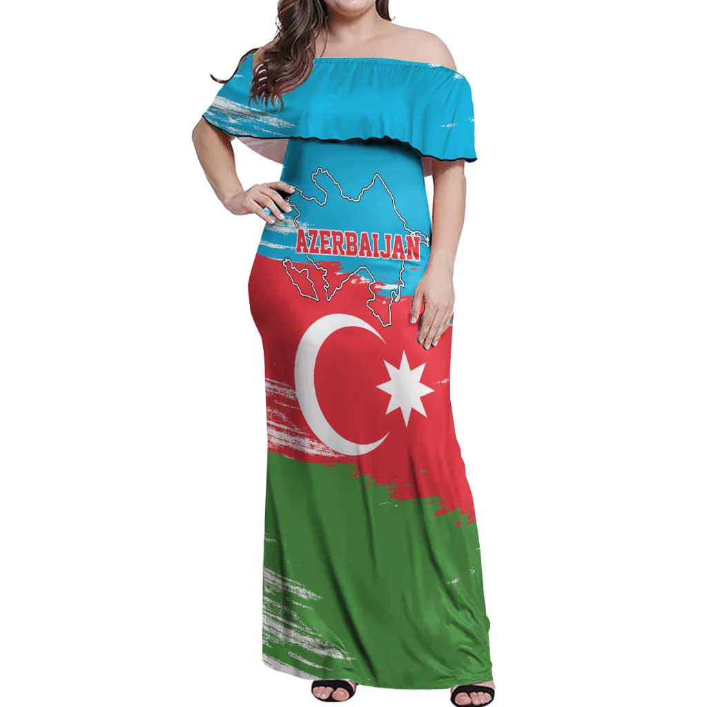 Personalized Azerbaijan Flag Style Off Shoulder Maxi Dress Azerbaijani Flag Day
