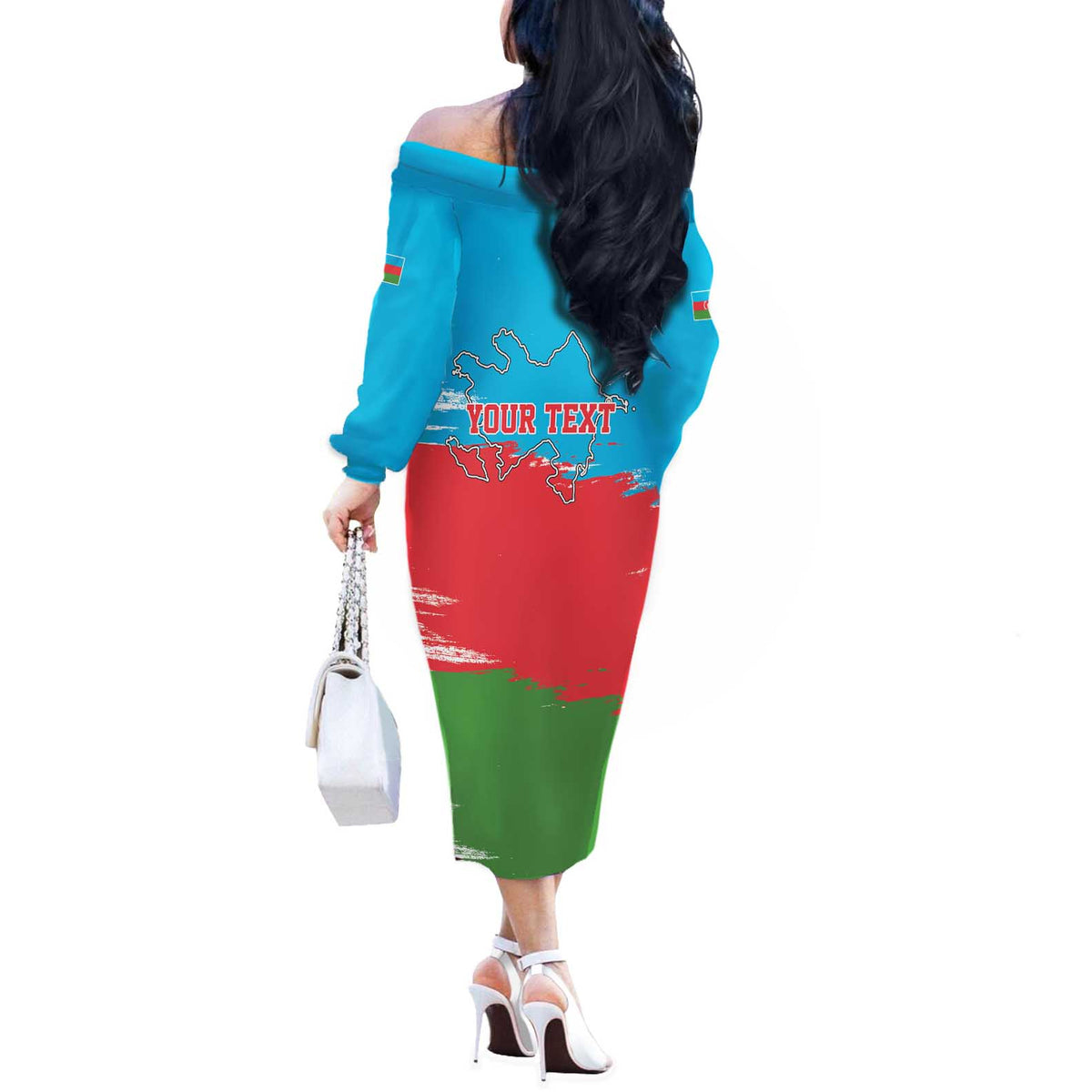 Personalized Azerbaijan Flag Style Off The Shoulder Long Sleeve Dress Azerbaijani Flag Day