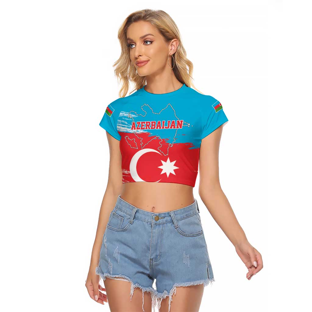 Personalized Azerbaijan Flag Style Raglan Cropped T Shirt Azerbaijani Flag Day
