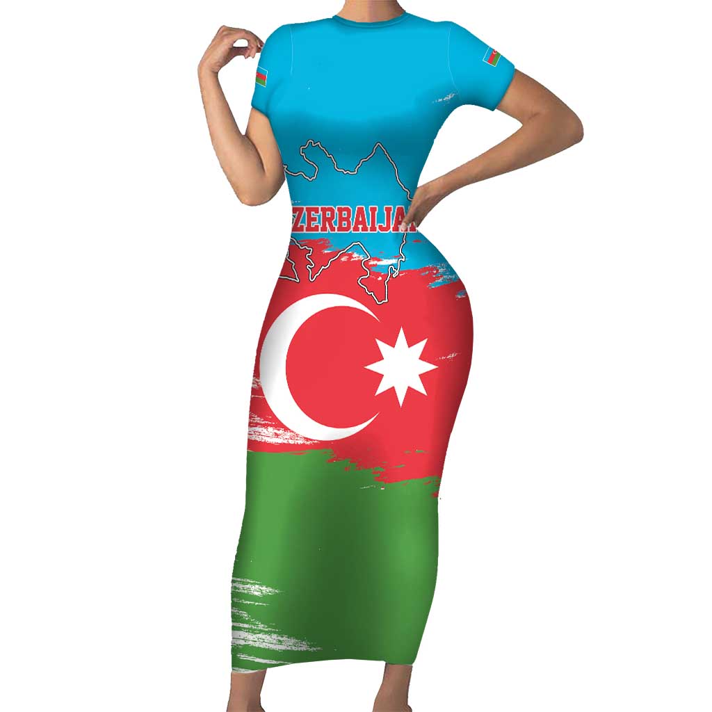 Personalized Azerbaijan Flag Style Short Sleeve Bodycon Dress Azerbaijani Flag Day
