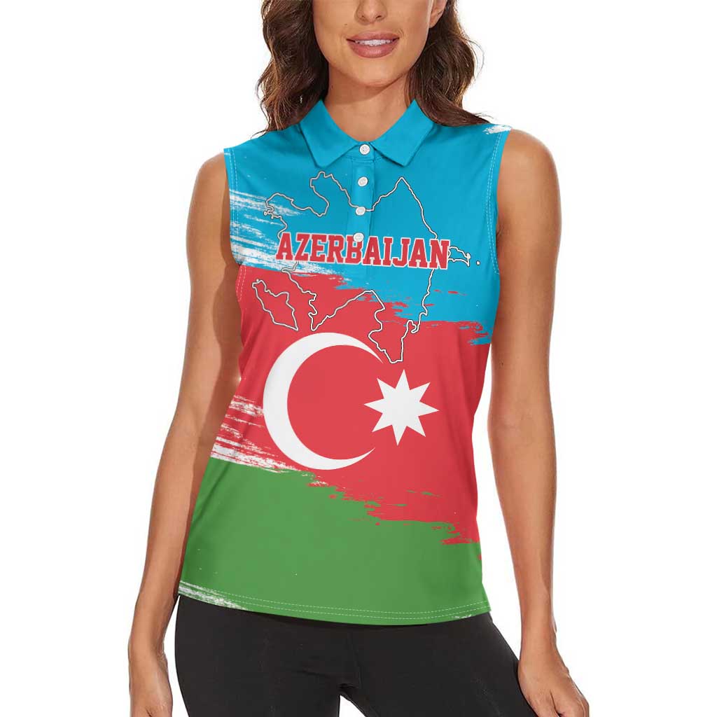 Personalized Azerbaijan Flag Style Women Sleeveless Polo Shirt Azerbaijani Flag Day