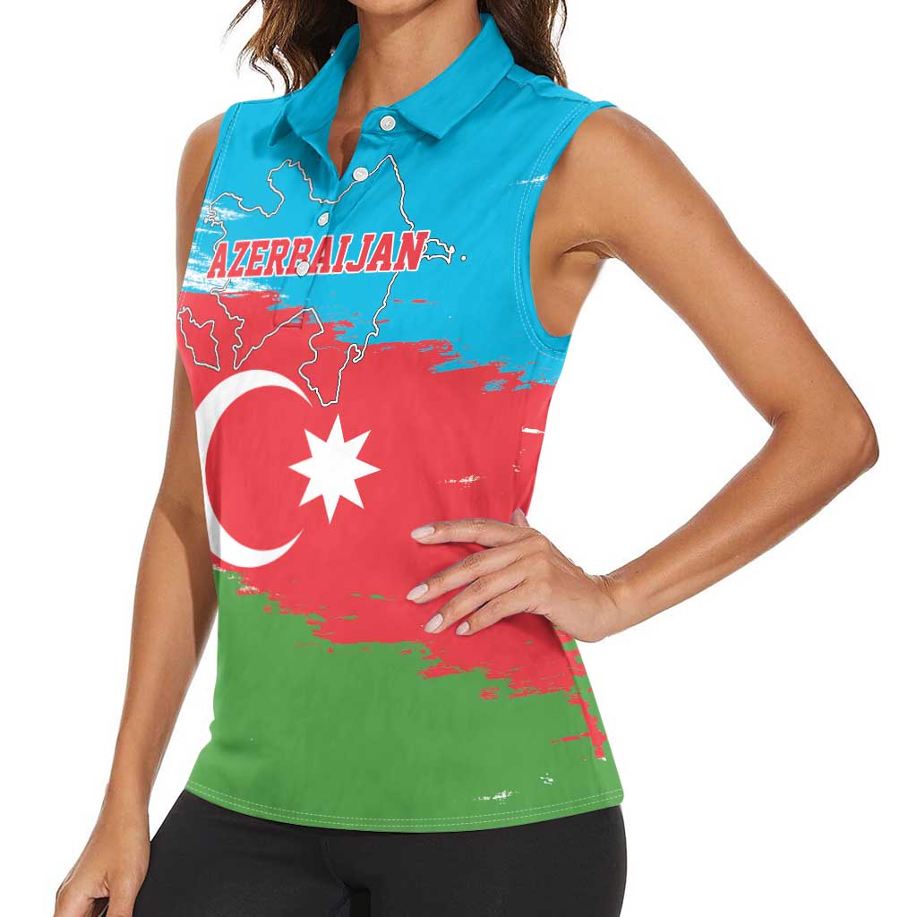 Personalized Azerbaijan Flag Style Women Sleeveless Polo Shirt Azerbaijani Flag Day