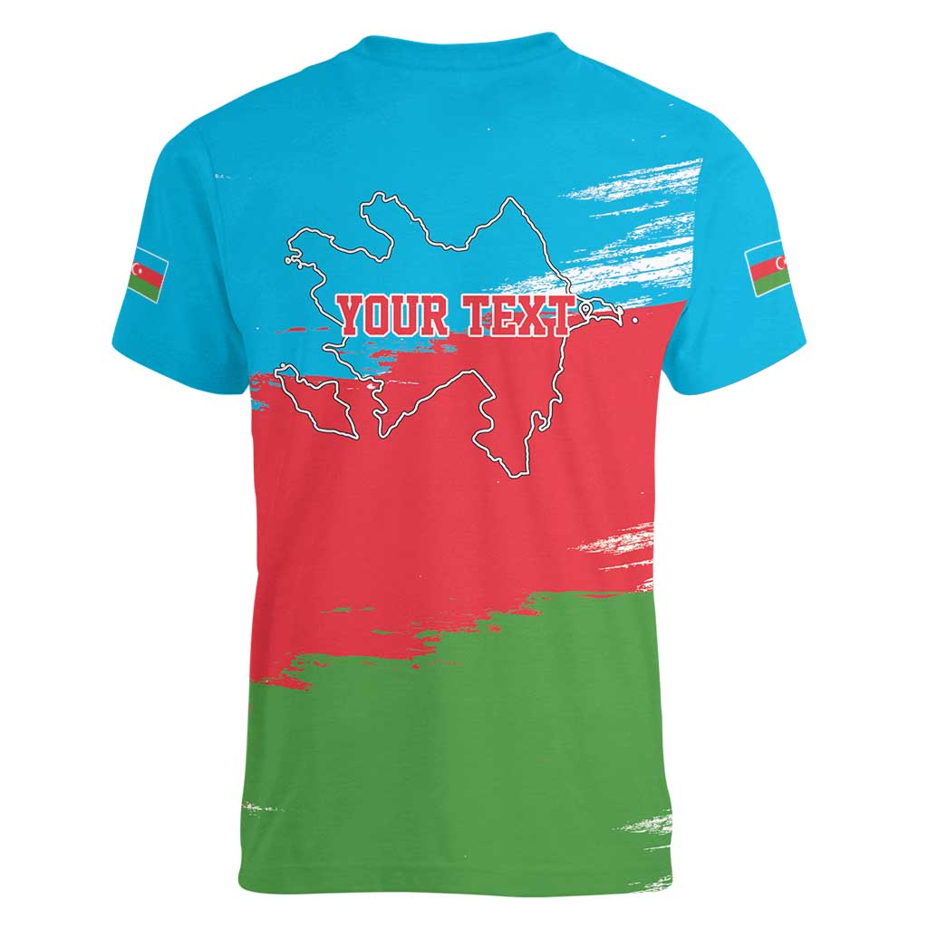 Personalized Azerbaijan Flag Style Women V-Neck T-Shirt Azerbaijani Flag Day