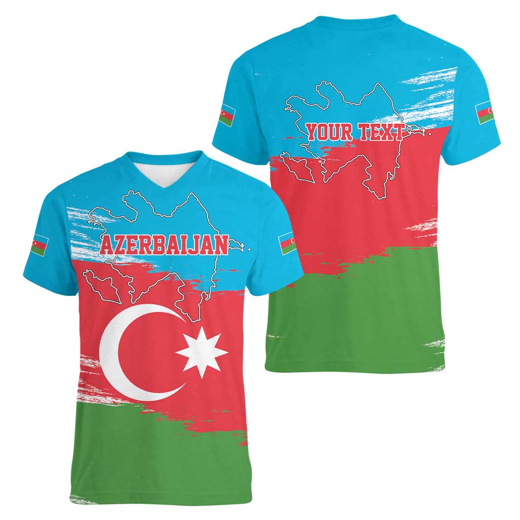 Personalized Azerbaijan Flag Style Women V-Neck T-Shirt Azerbaijani Flag Day