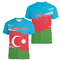 Personalized Azerbaijan Flag Style Women V-Neck T-Shirt Azerbaijani Flag Day