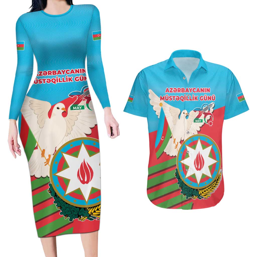 Azerbaijan Independence Day Couples Matching Long Sleeve Bodycon Dress and Hawaiian Shirt Mustəqillik Gunu