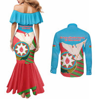 Azerbaijan Independence Day Couples Matching Mermaid Dress and Long Sleeve Button Shirt Mustəqillik Gunu