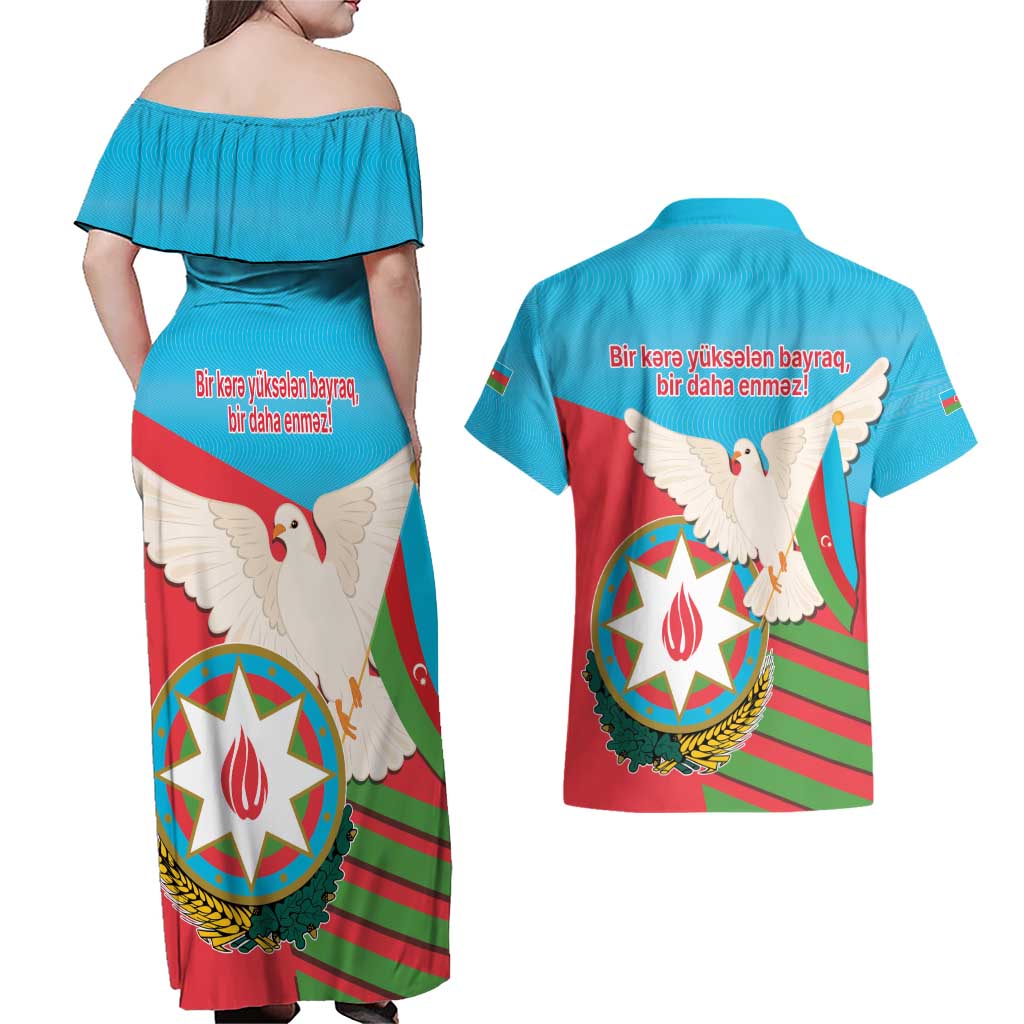Azerbaijan Independence Day Couples Matching Off Shoulder Maxi Dress and Hawaiian Shirt Mustəqillik Gunu
