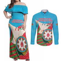 Azerbaijan Independence Day Couples Matching Off Shoulder Maxi Dress and Long Sleeve Button Shirt Mustəqillik Gunu