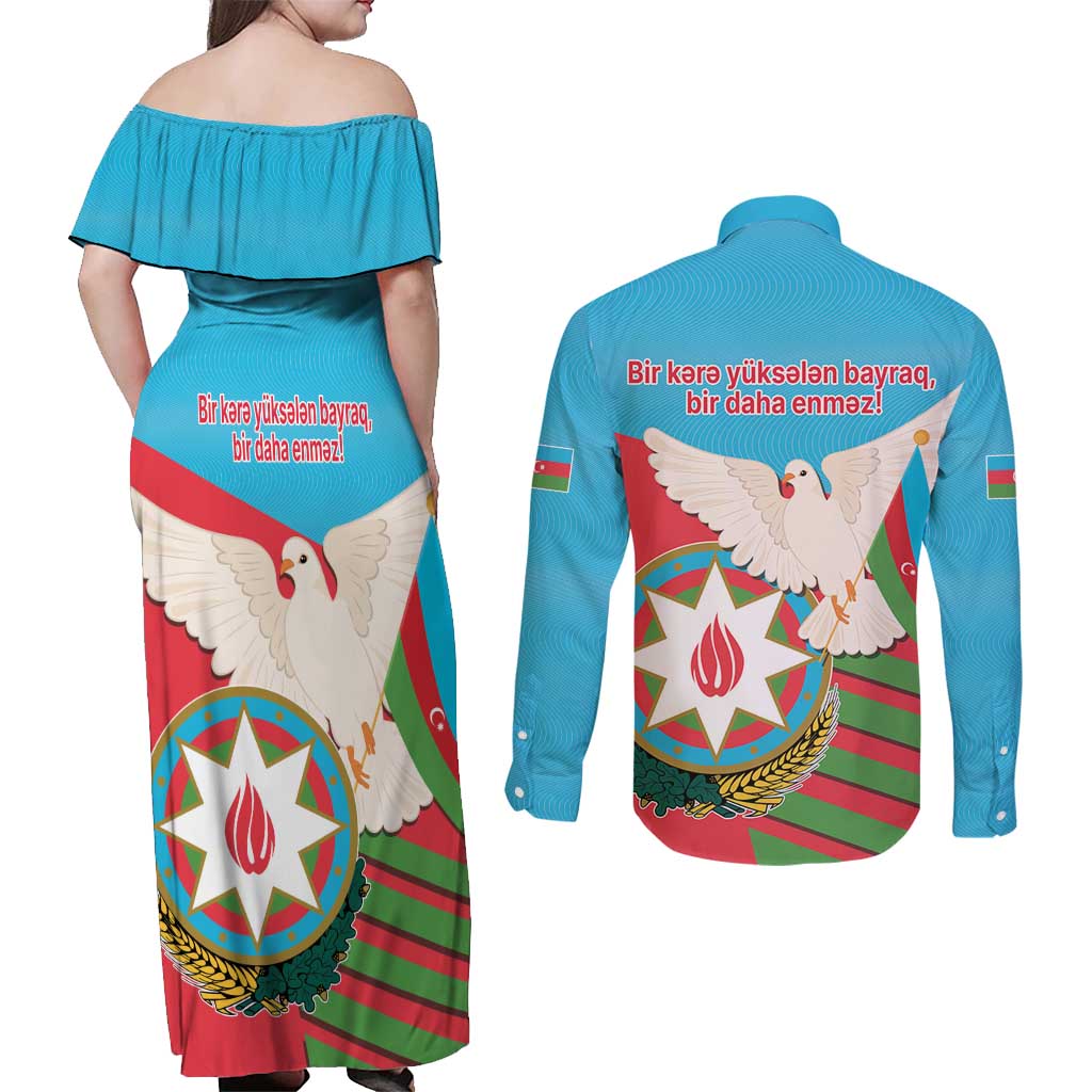Azerbaijan Independence Day Couples Matching Off Shoulder Maxi Dress and Long Sleeve Button Shirt Mustəqillik Gunu