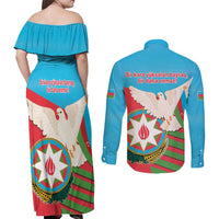 Azerbaijan Independence Day Couples Matching Off Shoulder Maxi Dress and Long Sleeve Button Shirt Mustəqillik Gunu