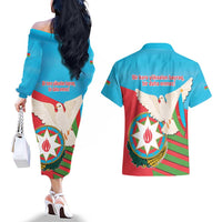 Azerbaijan Independence Day Couples Matching Off The Shoulder Long Sleeve Dress and Hawaiian Shirt Mustəqillik Gunu