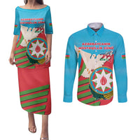 Azerbaijan Independence Day Couples Matching Puletasi and Long Sleeve Button Shirt Mustəqillik Gunu
