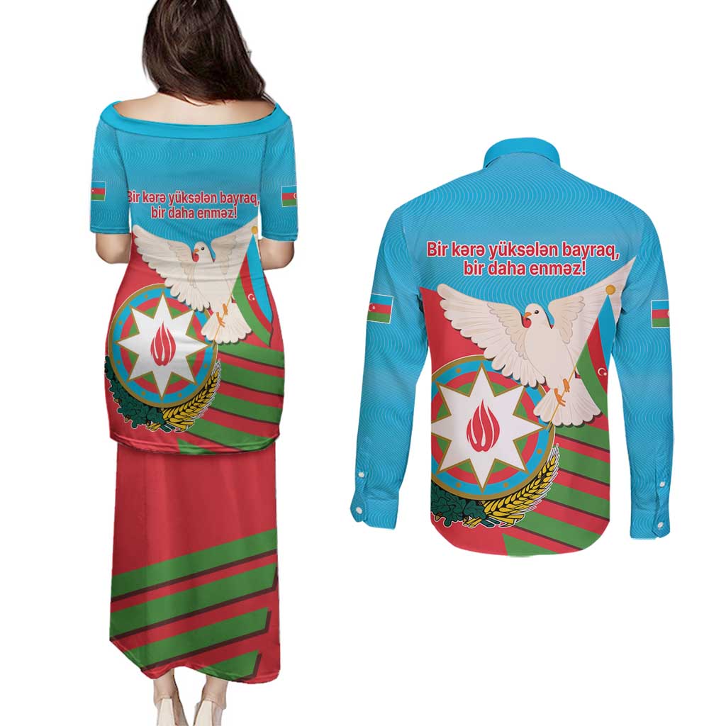 Azerbaijan Independence Day Couples Matching Puletasi and Long Sleeve Button Shirt Mustəqillik Gunu