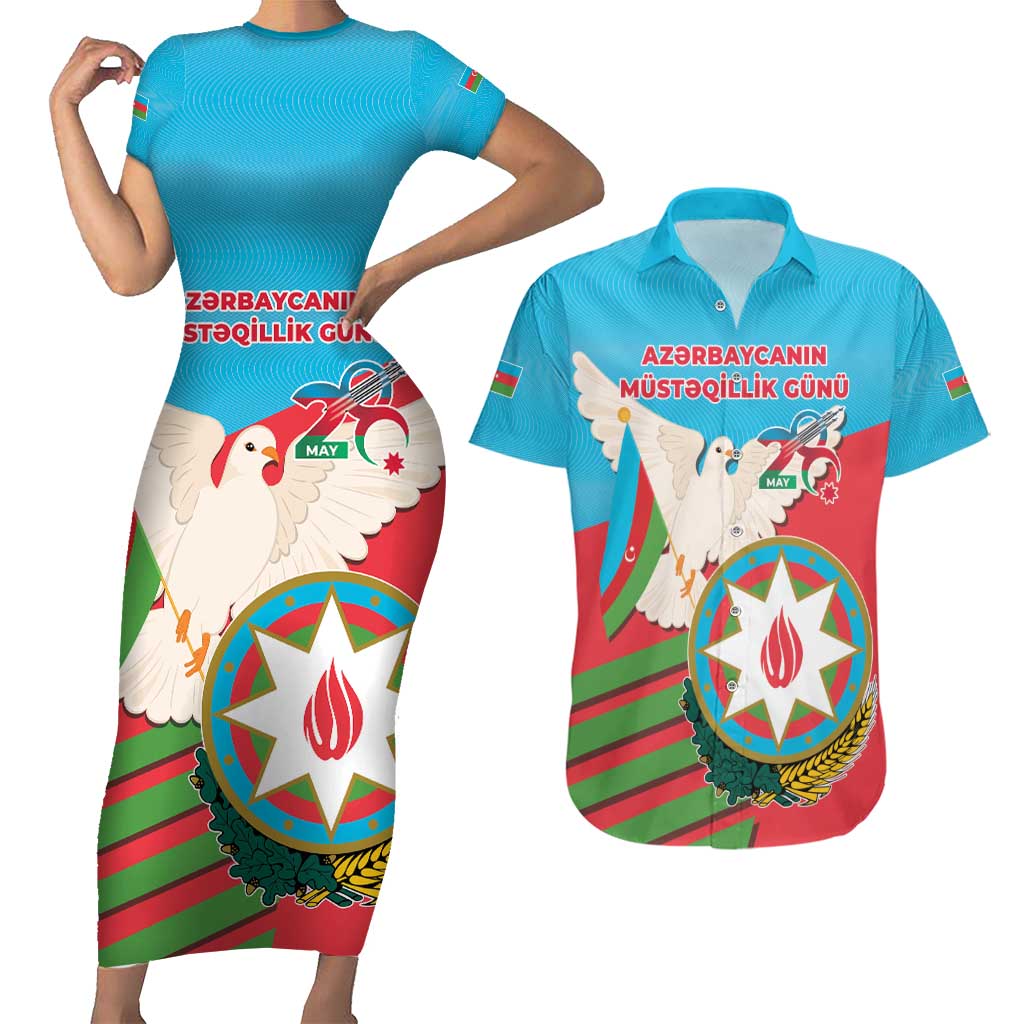Azerbaijan Independence Day Couples Matching Short Sleeve Bodycon Dress and Hawaiian Shirt Mustəqillik Gunu