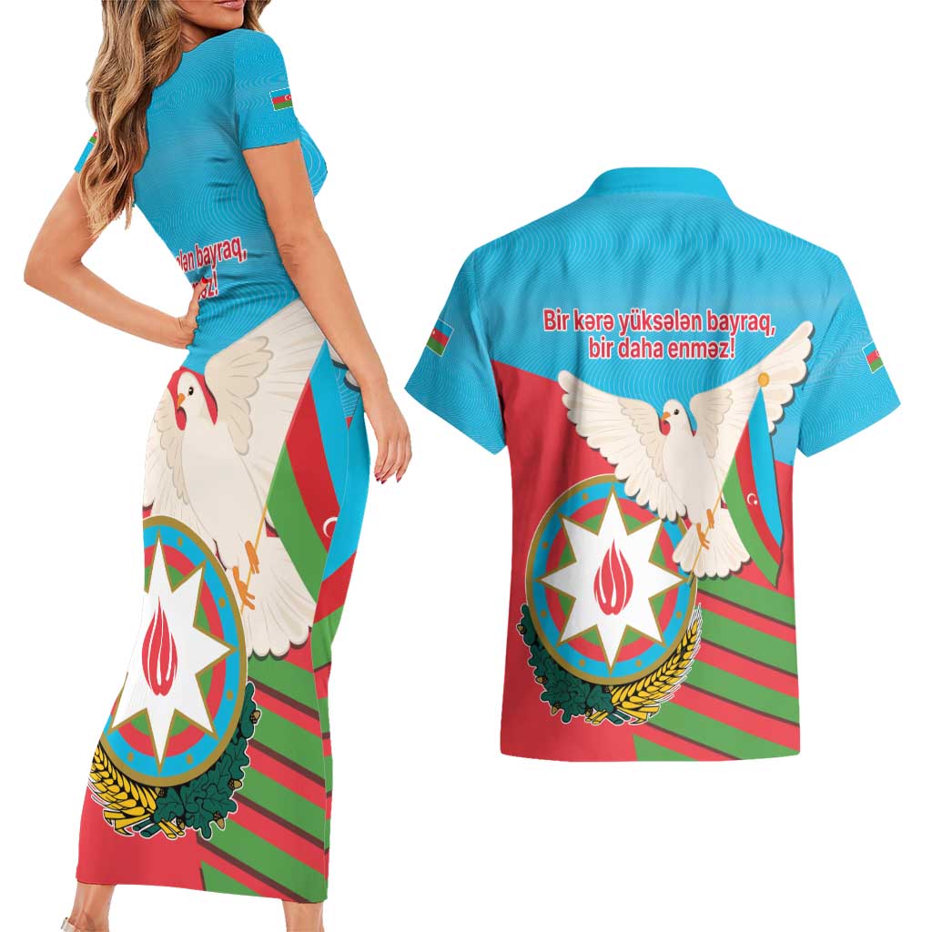 Azerbaijan Independence Day Couples Matching Short Sleeve Bodycon Dress and Hawaiian Shirt Mustəqillik Gunu