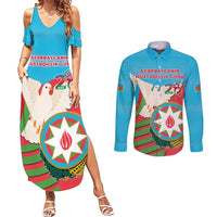 Azerbaijan Independence Day Couples Matching Summer Maxi Dress and Long Sleeve Button Shirt Mustəqillik Gunu