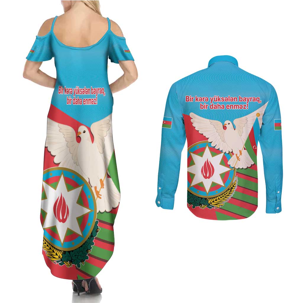 Azerbaijan Independence Day Couples Matching Summer Maxi Dress and Long Sleeve Button Shirt Mustəqillik Gunu