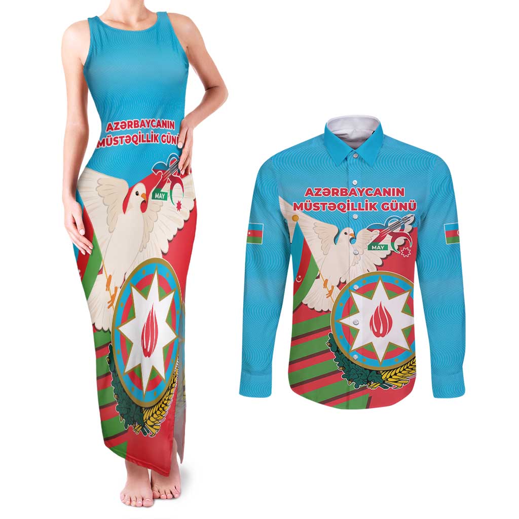 Azerbaijan Independence Day Couples Matching Tank Maxi Dress and Long Sleeve Button Shirt Mustəqillik Gunu