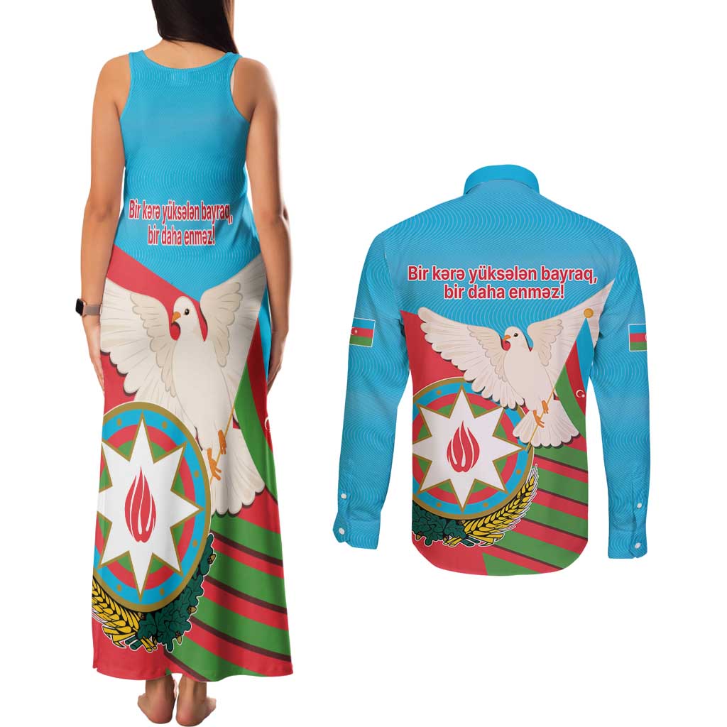 Azerbaijan Independence Day Couples Matching Tank Maxi Dress and Long Sleeve Button Shirt Mustəqillik Gunu