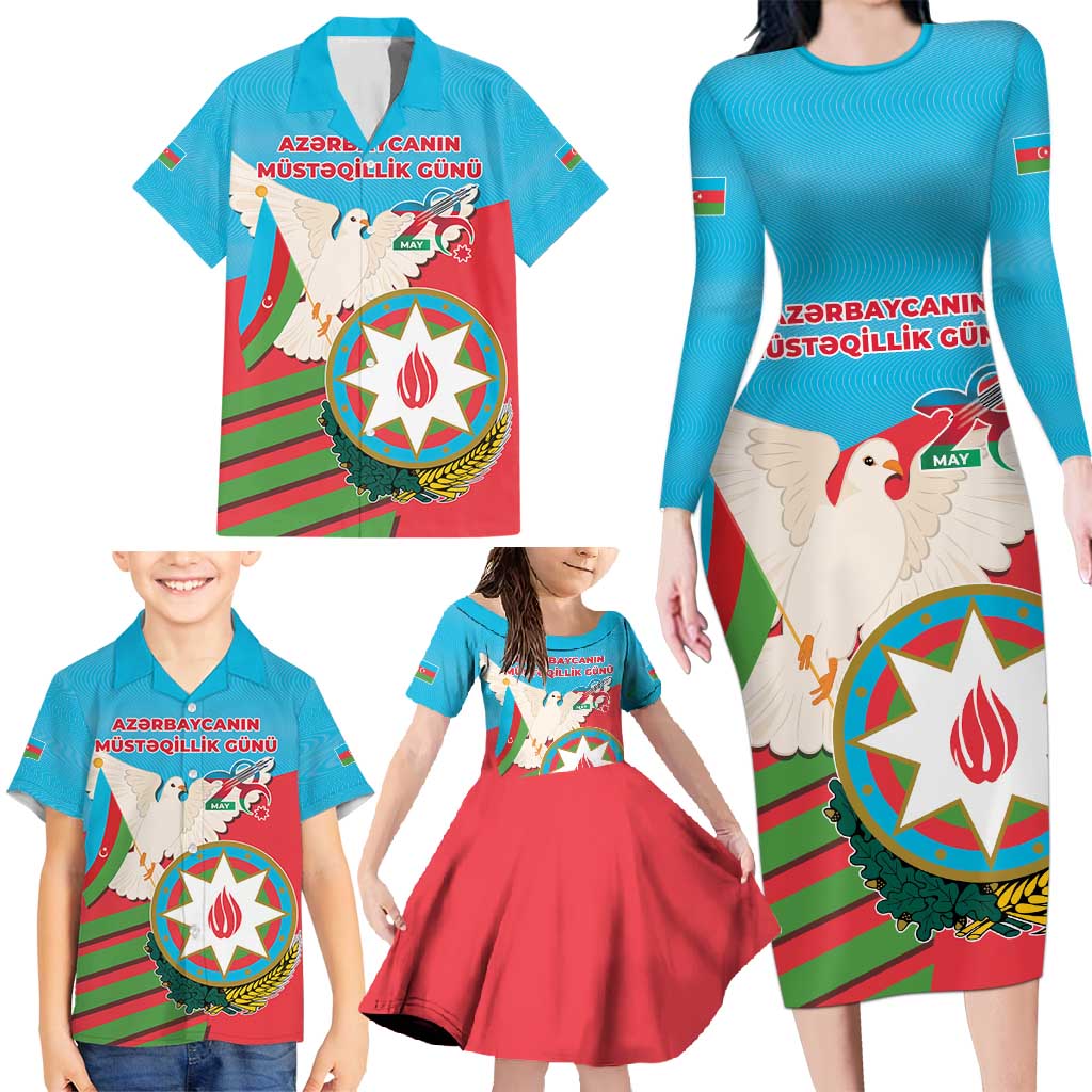 Azerbaijan Independence Day Family Matching Long Sleeve Bodycon Dress and Hawaiian Shirt Mustəqillik Gunu
