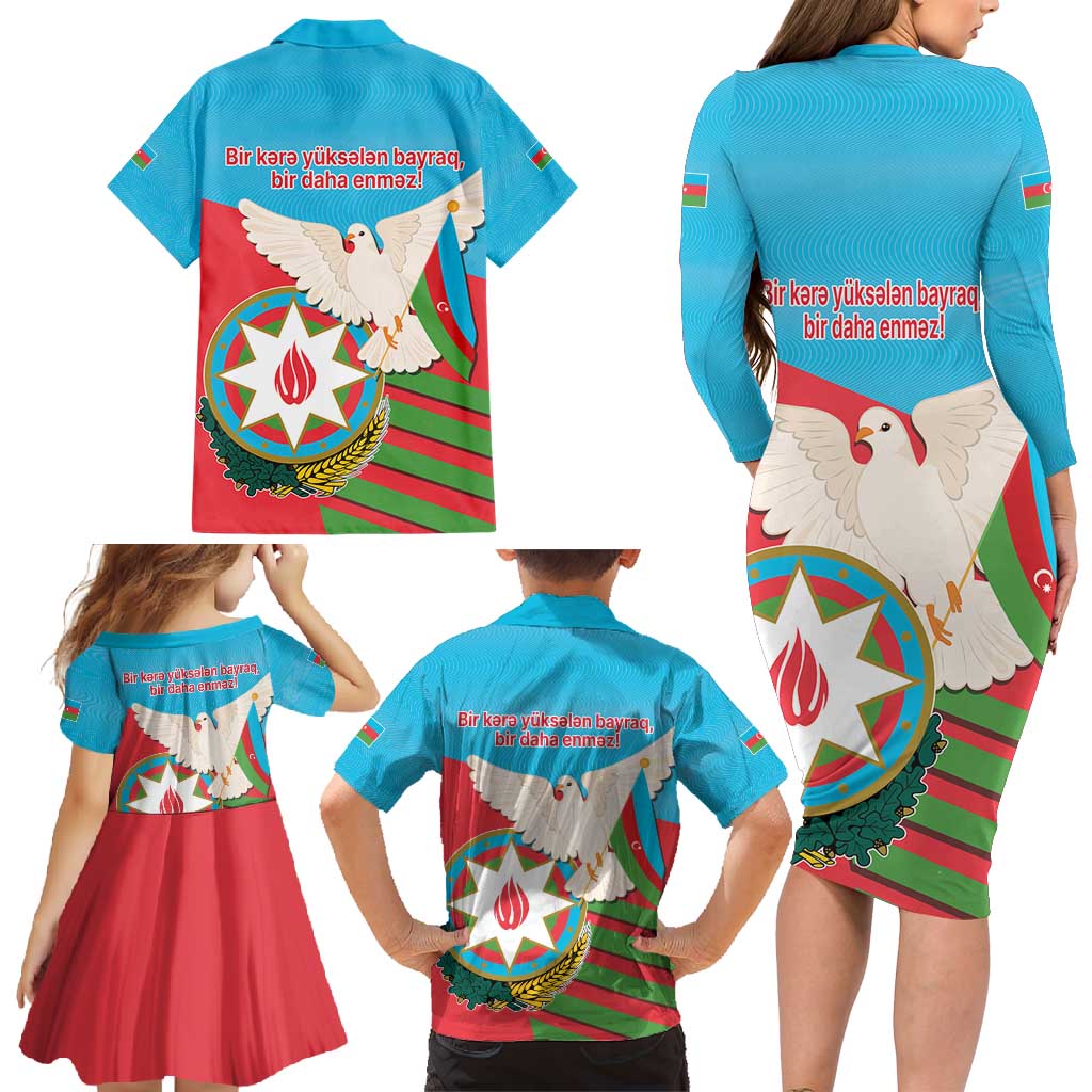 Azerbaijan Independence Day Family Matching Long Sleeve Bodycon Dress and Hawaiian Shirt Mustəqillik Gunu