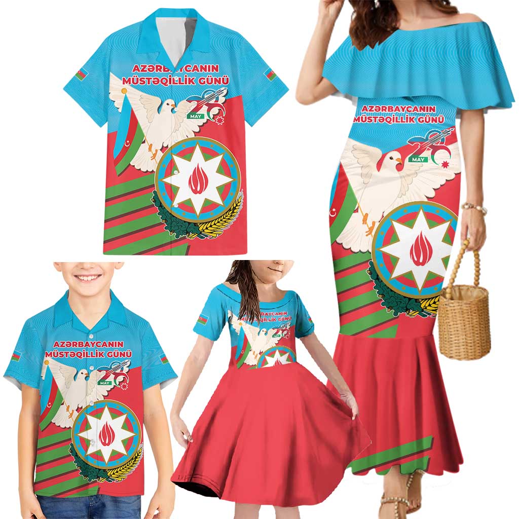 Azerbaijan Independence Day Family Matching Mermaid Dress and Hawaiian Shirt Mustəqillik Gunu