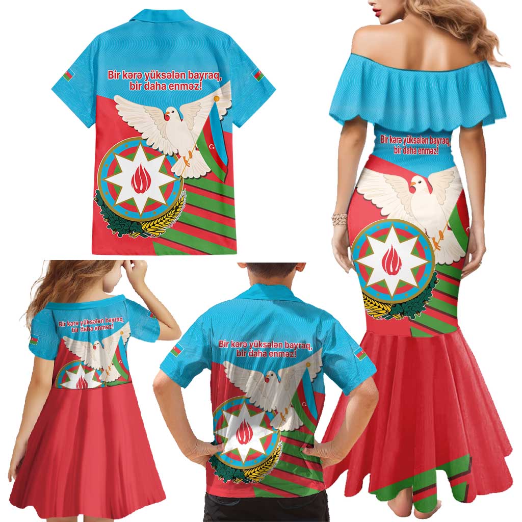 Azerbaijan Independence Day Family Matching Mermaid Dress and Hawaiian Shirt Mustəqillik Gunu