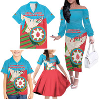 Azerbaijan Independence Day Family Matching Off The Shoulder Long Sleeve Dress and Hawaiian Shirt Mustəqillik Gunu