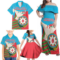 Azerbaijan Independence Day Family Matching Off Shoulder Maxi Dress and Hawaiian Shirt Mustəqillik Gunu
