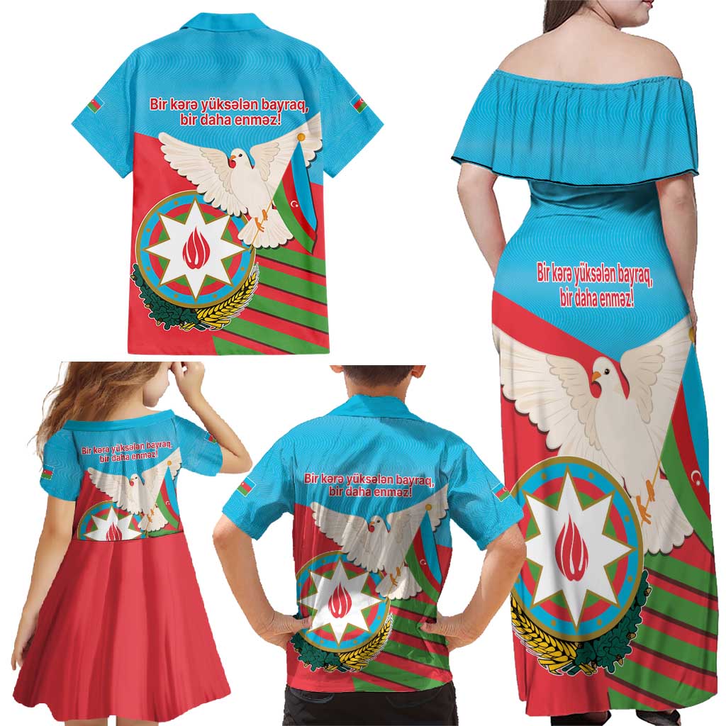 Azerbaijan Independence Day Family Matching Off Shoulder Maxi Dress and Hawaiian Shirt Mustəqillik Gunu