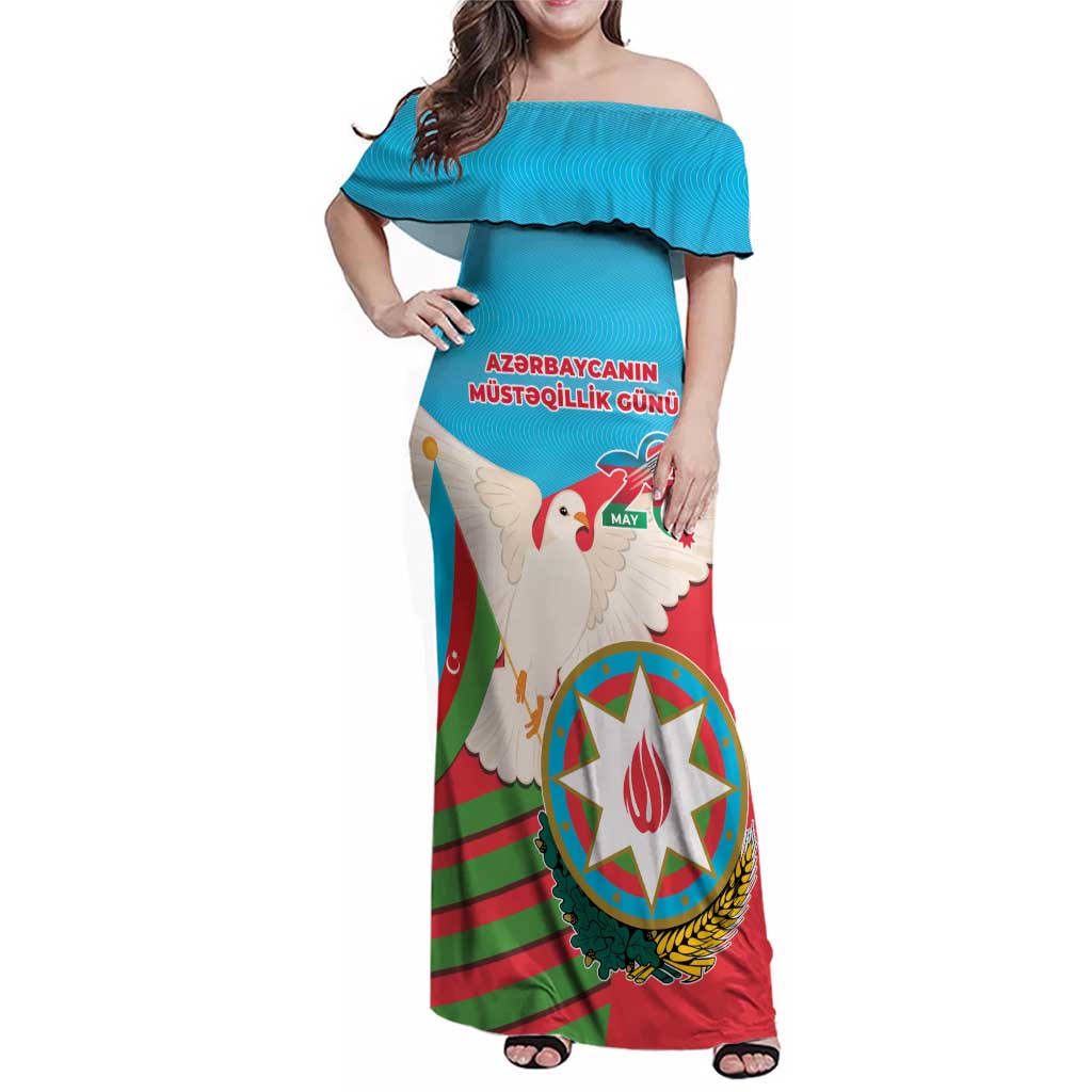 Azerbaijan Independence Day Family Matching Off Shoulder Maxi Dress and Hawaiian Shirt Mustəqillik Gunu