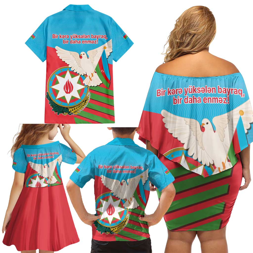 Azerbaijan Independence Day Family Matching Off Shoulder Short Dress and Hawaiian Shirt Mustəqillik Gunu