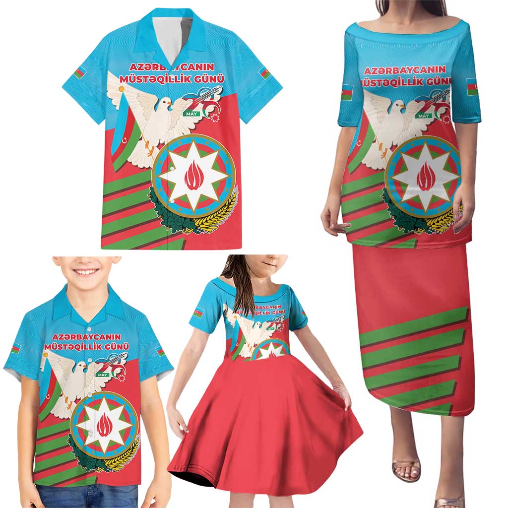 Azerbaijan Independence Day Family Matching Puletasi and Hawaiian Shirt Mustəqillik Gunu