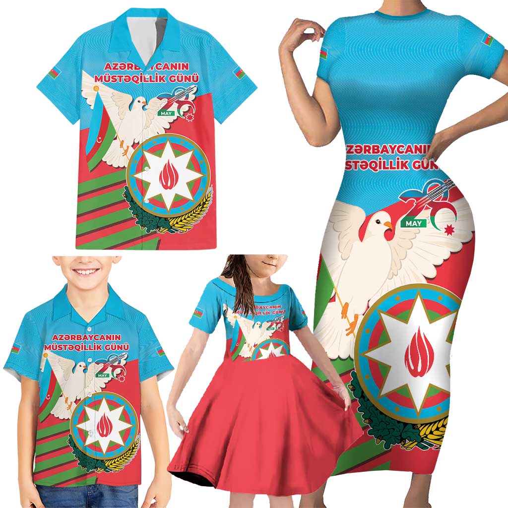 Azerbaijan Independence Day Family Matching Short Sleeve Bodycon Dress and Hawaiian Shirt Mustəqillik Gunu