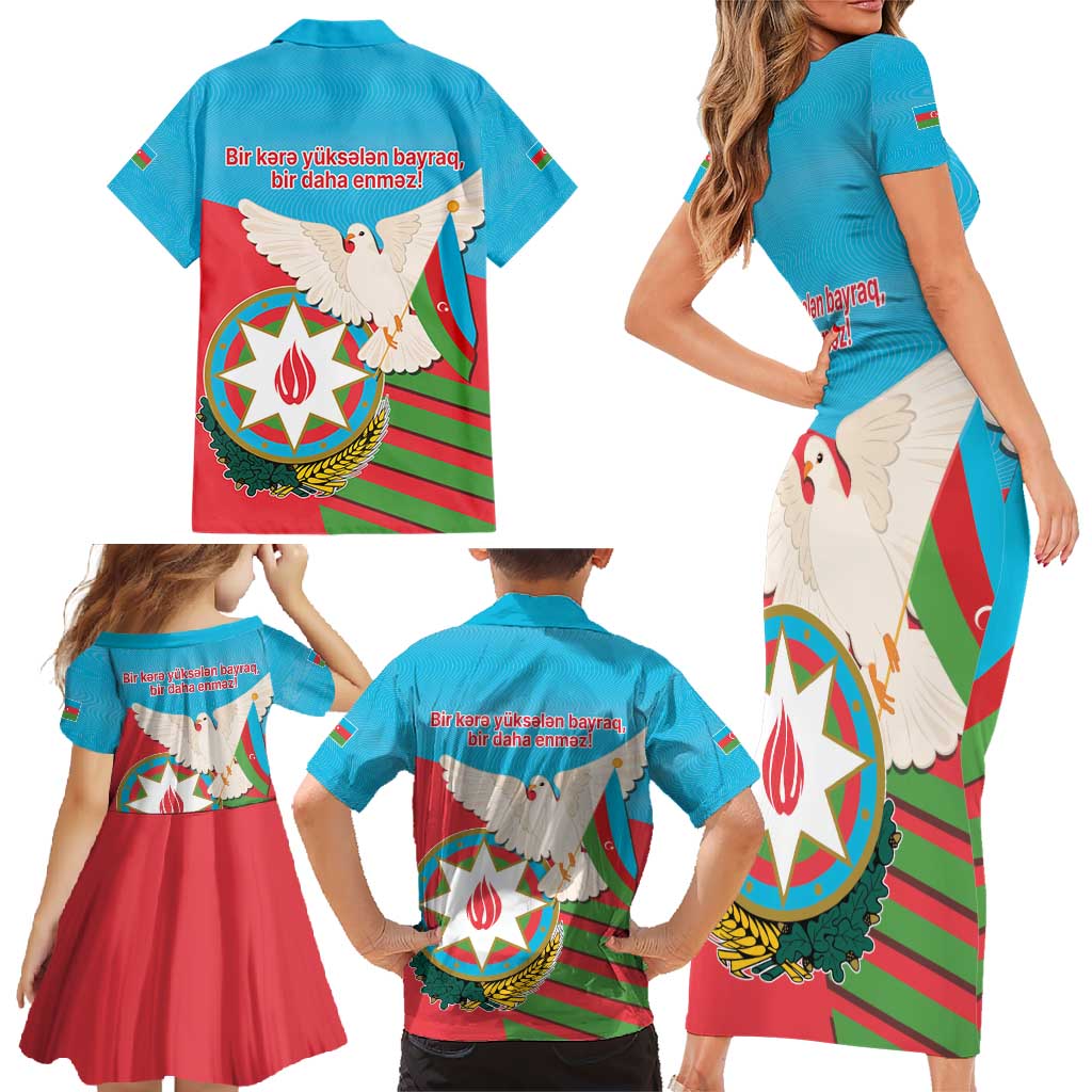 Azerbaijan Independence Day Family Matching Short Sleeve Bodycon Dress and Hawaiian Shirt Mustəqillik Gunu