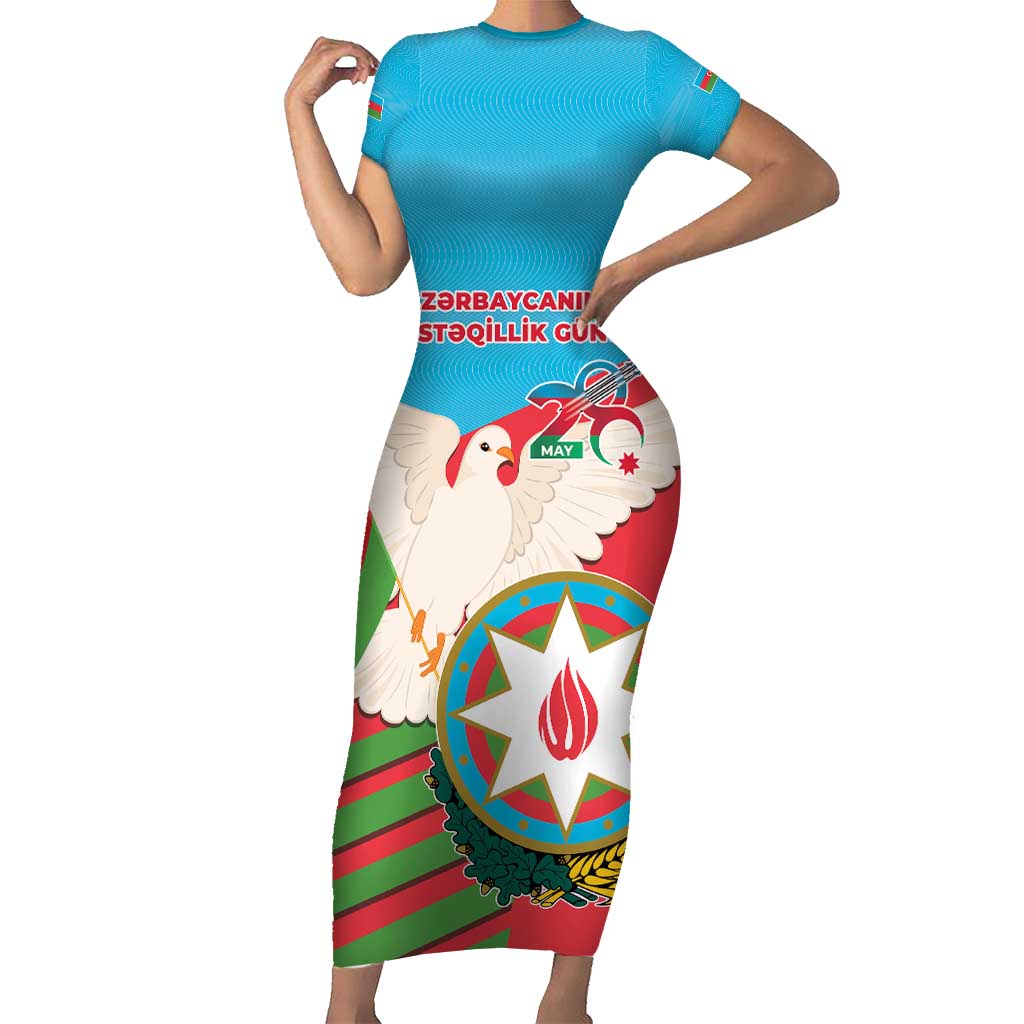 Azerbaijan Independence Day Family Matching Short Sleeve Bodycon Dress and Hawaiian Shirt Mustəqillik Gunu