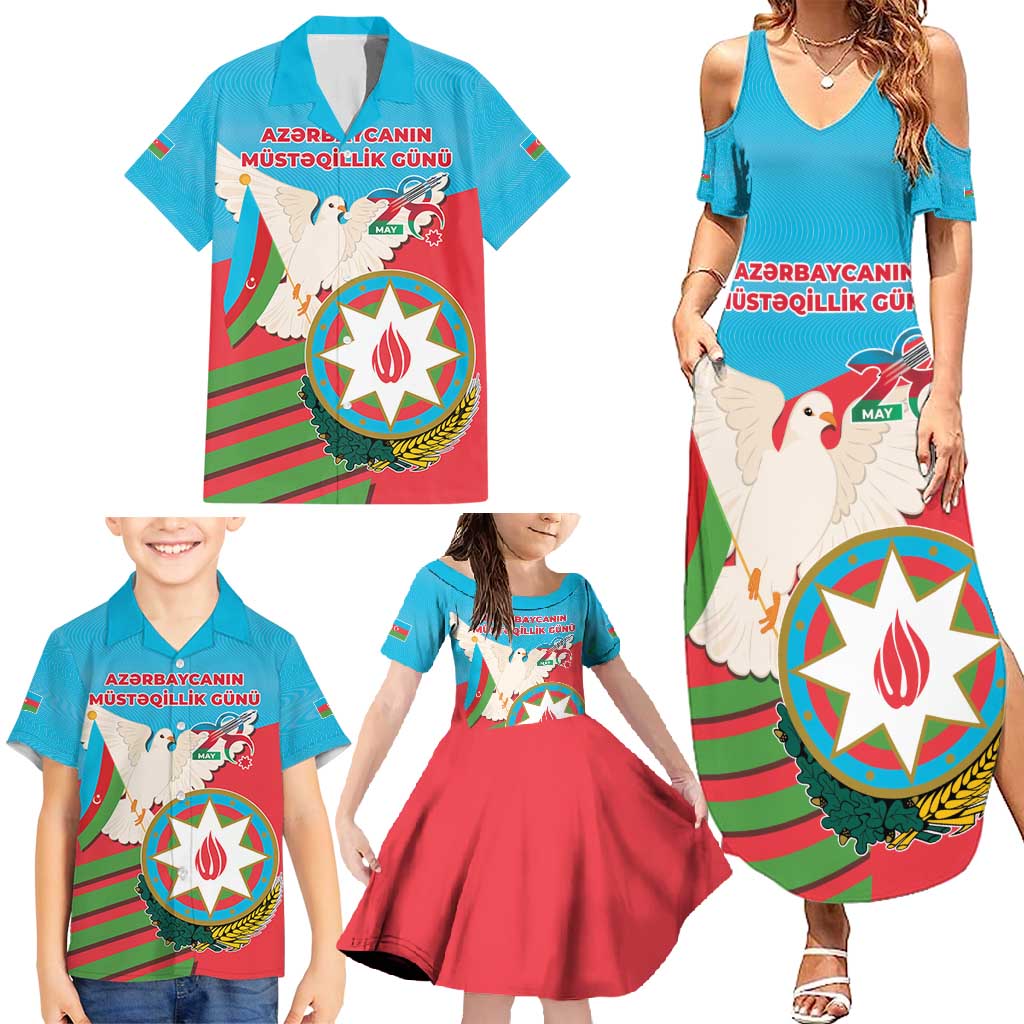 Azerbaijan Independence Day Family Matching Summer Maxi Dress and Hawaiian Shirt Mustəqillik Gunu